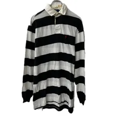 90s POLO Ralph Lauren 長袖 ボーダーポロシャツ XL ホワイト ブラック ポロ ラルフローレン ラガーシャツ トップス 秋物 a801-5201