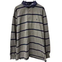 90s USA製 POLO Ralph Lauren 長袖 ボーダーポロシャツ XL グレー ネイビー ポロ ラルフローレン ラガーシャツ トップス 秋物 a801-5202