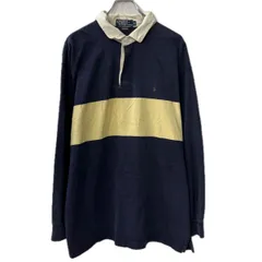 90s POLO Ralph Lauren 長袖 ボーダーポロシャツ XL ネイビー イエロー ポロ ラルフローレン ラガーシャツ トップス 秋物 a801-5204