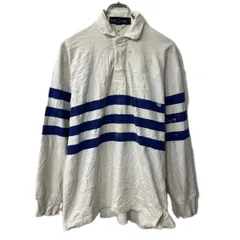 90s Ralph Lauren 長袖 ボーダーポロシャツ L～ ホワイト ネイビー ラルフローレン コットン ラガーシャツ トップス 秋物 a801-5205