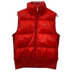 NIKE ダウンベスト L レッド ホワイト ナイキ ジップアップ 刺繍ワンポイント 中綿ダウン 中綿ベスト スポーティー 無地 秋冬物 a801-5230