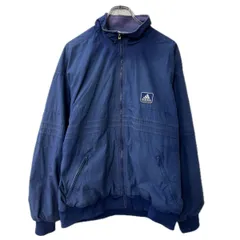 90s adidas ジャケット M ブルー系 アディダス ジップアップ ワンポイント ロゴ刺繍 ボーダー 切替 スポーティー アウター 春物 a801-5247