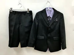 オリバーハウス OLIVER HOUSE スーツ フォーマル 130A ジャケット パンツ シャツ ネクタイ ポケットチーフ 5点セット 黒 美品 2512WS132