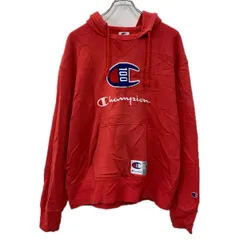 Champion ロゴスウェット パーカー LARGE レッド チャンピオン ビッグロゴ フーディー 刺繍ロゴ ワンポイント 秋物 a801-5288