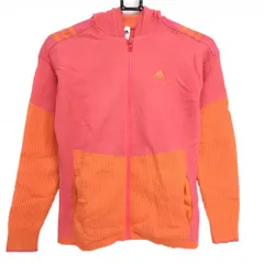 アディダス ニットジップパーカー ピンク×オレンジ リブ編み レディース M ゴルフウェア adidas