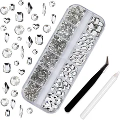 VICHE CATT ネイルパーツ ラインストーン ビーズ ピンセットとワックスペンシル付き 3D ひし形 ハート 長方形 丸 デコパーツ (多型クリア)