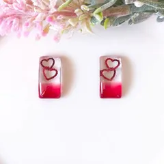 no.384　レジン　スクエア型　赤　ハート　ピアス　イヤリング　ハンドメイド