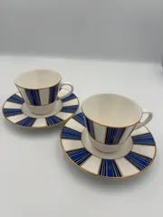 ■ YVES SAINT LAURENT イヴサンローラン カップ＆ソーサー 2客セット ストライプ 金彩 食器