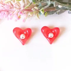 no.382　レジン　パール　赤色　バレンタイン　ピアス　イヤリング　ハンドメイド