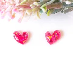 no.342　レジン　左右非対称　ハート　ホロ　ピアス　イヤリング　ハンドメイド