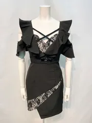 2024 ROBE de  FLEURS Glossy ローブドフルール　グロッシー　キャバクラ　ドレス　フリル　レース　タイト　ミニ　伸縮性　キャバドレス　M