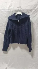ネイビイ ケイブル ジップアップ カーディガン