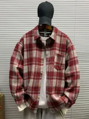 《全新未使用》アメリカンストリート系 チェック柄 長袖シャツジャケット メンズ 春秋新作 ルーズフィット シンプル 百搭 シャツ(K)