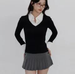 (新品) イフト・カンズ 一体型 Vネック シャツ レイヤード ニット