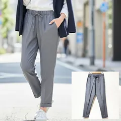 美品！きれいめ&リラックス◎【URBAN RESEARCH DOORS】アーバンリサーチ ドアーズ イージー タック パンツ テーパード スラックス ストレッチ スリム 細身 オフィス ビジカジ ライトグレー レディース 36 Sサイズ相当/M40410SS