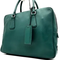 希少色・美品 PRADA プラダ ブリーフケース ビジネスバッグ メンズ サフィアーノレザー 三角ロゴ 白タグ A4可 大容量 仕事 出張 大容量 ターコイズグリーン