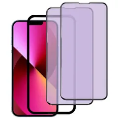 DXFAUブルーライトカットガラスフィルムiPhone13Pro/iPhone13/iPhone14用6.1インチ対応滑らかなタッチ操作指紋付着防止飛散防止気泡防止硬度9H強化ガラス全面保護フィルムガイド枠付き