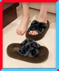 新品 ファーサンダル レディース 厚底 ファースリッパ かわいい 秋冬 靴 美脚 ボアルームサンダル 外履き 人気 【送料無料】