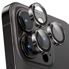 カメラフィルムiPhone14Pro/14ProMax用カメラカバー9Hガラスアルミ合金製カメラ保護キズ防止耐衝撃高透過率アイフォン14プロ/14プロマックス用カメラレンズカバースペースブラック