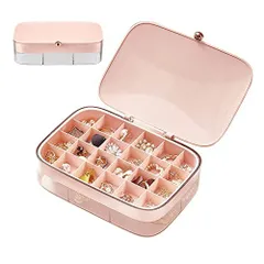 ジュエリーボックス 大容量 二層 ピアス収納 指輪ケース コンパクト 携帯用 小物入れ 仕切り調節 ジュエリーケース アクセサリーケース アクセサリー収納 アクセサリーボックス 宝物箱 プレゼント ギフト贈り物 レディース 女の子 女性(ピンク）