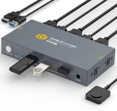 KVMスイッチHDMI2入力1出力USB3.0KVM切替器パソコン2台モニター1台切り替え4K@60Hzパソコン切替器には3本USBポート共有キーボードとマウス