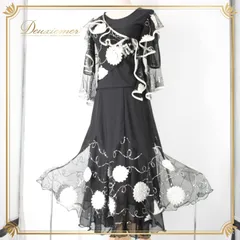 社交ダンス 衣装 スタンダード 上下セット ツーピース レッスンウェア パーティ衣装 ICHIOKU イチオク 黒 白 ブラック系 ホワイト系 花柄 アウトドア ダンスウェア フェス ワンピース ダンスパーティー フィット感 おしゃれ 伸縮性 レディース