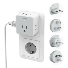 海外変換プラグTESSANC/BF/O/SEタイプ旅行便利グッズコンセント変換取り外し可能マルチ変換プラグ6台同時充電3個AC差込口1つUSB-Cと2つUSB-Aポート付き韓国香港タイベトナムヨーロッパオース…