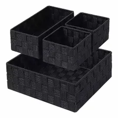 Stomalier編み収納ボックス収納ボックス収納ケースバスケット小物入れ防水ボックス4個セット引き出し手編み小物収納卓上収納折りたたみ式バスケット防水防湿高耐久性小物収納収納カゴ…