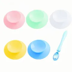 両面吸盤シリコン製ベビー食器セット-赤ちゃん用防摔防滑吸着プレート・ボウル(5個+1スプーン)耐熱仕様離乳食幼児出産祝い