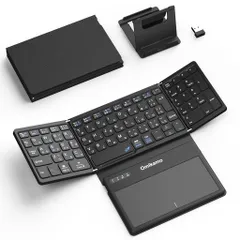 【最新型】Omikamoキーボードbluetoothと2.4GHzUSB無線折り畳み式JIS標準日本語配列大型タッチパッドとテンキー搭載4台デバイス切替左右Shiftキー/L型Enterキー搭載ワイヤレスiPadminiスマホ