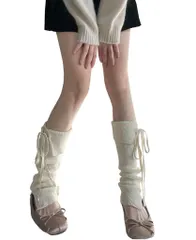 [Laisve]レッグウォーマーレディース足首ウォーマーリボン付き柔らかいニットballetcore防寒靴下レッグカバーフレアフットカバールーズソックス暖かい冷え対策かわいいY2K