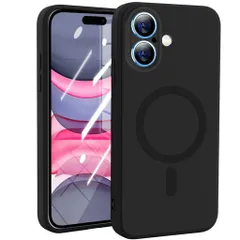 iPhone16用ケースシリコンMagnetic対応耐衝撃ワイヤレス充電薄型スリムソフトカバーマグセーフ対応軽量TPUレンズの全面保護擦り傷防米軍MIL規格取得全面保護カバーアイフォン16用ケース黒