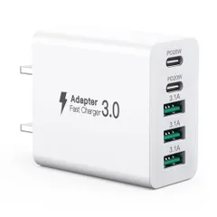 USBC充電器50W、【2つのUSB-Cと3つのUSB-A】を備えた5ポートマルチType-Aプラグ、総電力50WUSB電源アダプタ壁コンセント、急速充電PD3.0電源アダプタiPhone11/12/13/14/15/16/XS/XR/SE/8