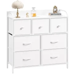 Nicehillチェストタンス収納チェスト衣裝ケースリビング収納転倒防止衣類収納組立簡単木製天板布製引き出し付き大容量収納3段7杯【幅79x奥行29x高さ85cm】(ホワイト)