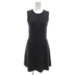 セオリー Theory 美品 ワンピース ひざ丈 ウール P 紺 ネイビー ストライプ柄 ラウンドネック ノースリーブ /NL ■GY60