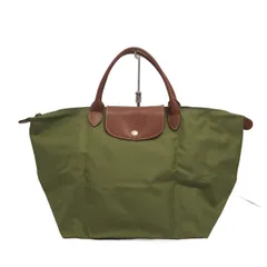 LONGCHAMP(ロンシャン) ハンドバッグ ル・プリアージュオリジナル グリーン×ダークブラウン 折りたたみ レザー