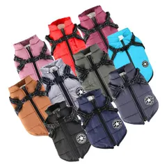 Souherペット服冬服ダウン風ジャケットペットコート犬服防水防寒裏ボアドッグウェアパーカー袖なし小中型犬洋服ハーネス一体化アウター軽量戸外運動お散歩お出かけ