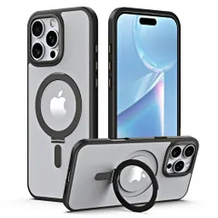 【MagSafe対応・多機能スタンド】SmorniyiPhone16promax用ケースリング付きアイフォン16promaxケース隠し収納式多機能一体スタンド縦横両対応薄形半透明マット感指紋防止ストラップホール付