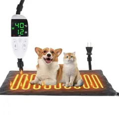 Lobooutペット用ホットカーペット恒温タイプペットヒーター30°C-60°C無段階温度調節12段タイマー機能猫犬ヒーターマット小動物用ヒーターコード全身ラセン管付き厚手過熱保護噛み付き防…