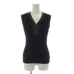 バーバリー ロンドン BURBERRY LONDON カットソー リブニット 1 黒 ブラック ノースリーブ Vネック ジップアップ /KW ■GY58