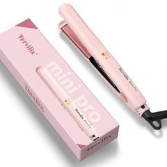 Terviiiix Mini Hair Iron, 13mm Travel Straightener, Ceramic Plate, 3 Temperature Settings (120/160/200°C), International Voltage Compatible, Heat-Resistant Pouch Included, Compact Design for Easy Carrying