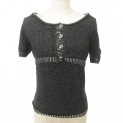 プライドインターナショナルデザイン PRIDE 半袖 ニット スリム ボタン 無地 薄手 フリーサイズ 黒 ブラック ■GY61