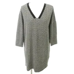 ザラ ZARA Vネック 総柄 ワンピース ひざ丈 薄手 Sサイズ 黒 ブラック ■GY61