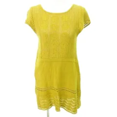 ホコモモラ JOCOMOMOLA ワンピース ひざ丈 フレンチスリーブ 薄手 40 Lサイズ 黄色 イエロー ■GY61