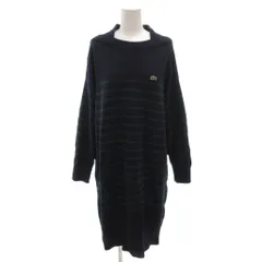 ラコステ LACOSTE ニット ワンピース ロング 長袖 36 紺 ネイビー ボーダー /FF