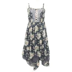 アクシーズファム axes femme 花柄 キャミ ワンピース 切替 フレア Mサイズ 紺 ネイビー