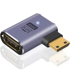 ★Poyiccot 8K HDMI ミニHDMI変換アダプタ L字、HDMI to Mini-HDMI変換アダプタ2.1 規格 超高速 48Gbps オス-メス延長アダプタ3D, 8K@60hz, 4K, 2160P, 1080Pなどに対応, （右向き