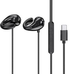 軽量空気伝導有線イヤホン3.5mm&Type-C対応/マイク付き/耳塞がず/音漏れ防止/遅延0/ゲーム・オンライン会議向け(USB-C)