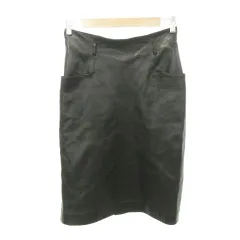 マリクレール MARIE CLAIRE ひざ丈 スカート 無地 レザー 厚手 フリーサイズ 黒 ブラック ■GY61