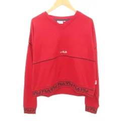 フィラ FILA トレーナー ロゴ ライン ショート丈 薄手 Lサイズ 赤 レッド ■GY61